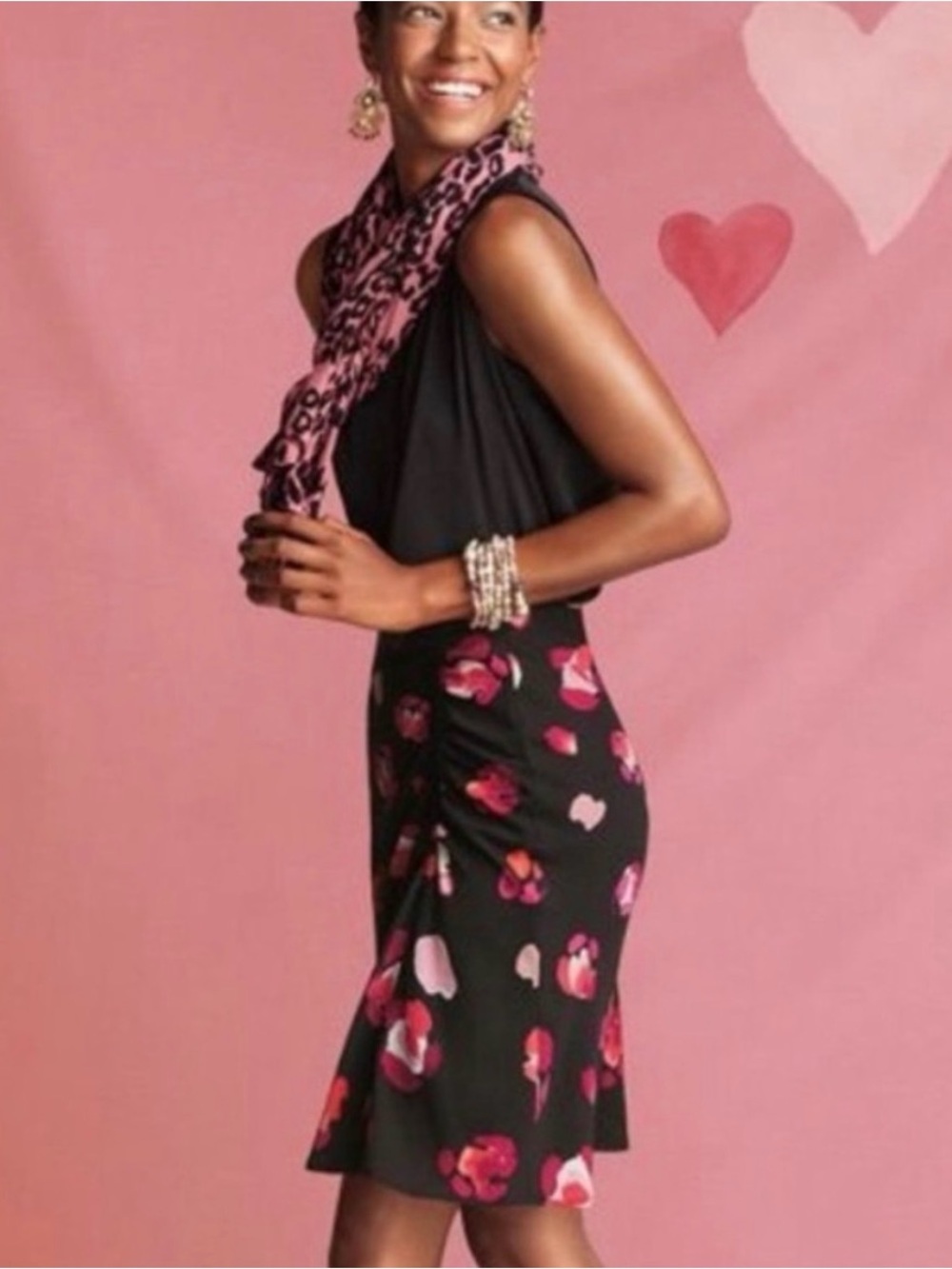 CAbi Petal Midi Skirt with Pink & Red Floral Print Like New Size M